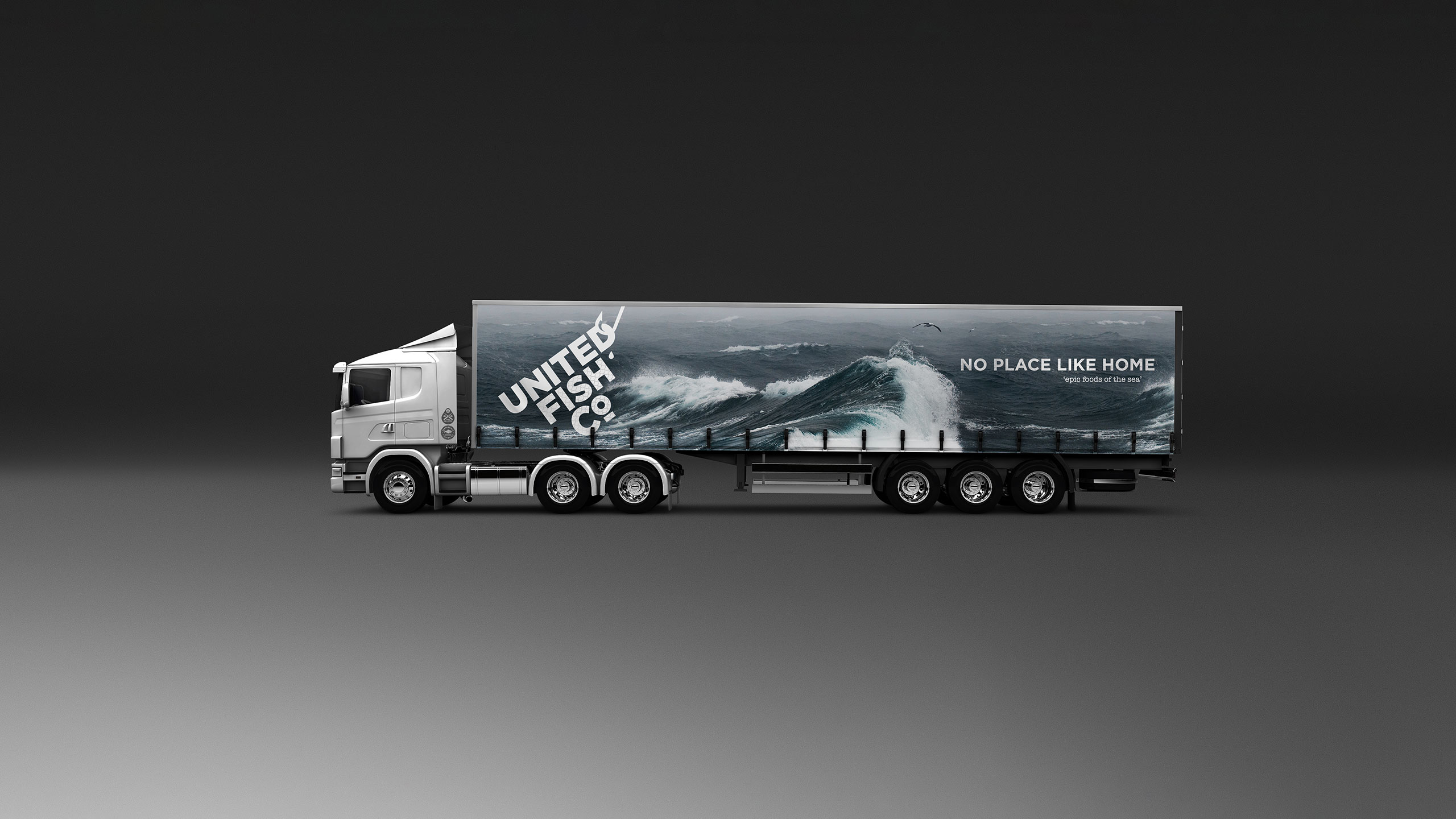 United Fish Co truck with sea wave image